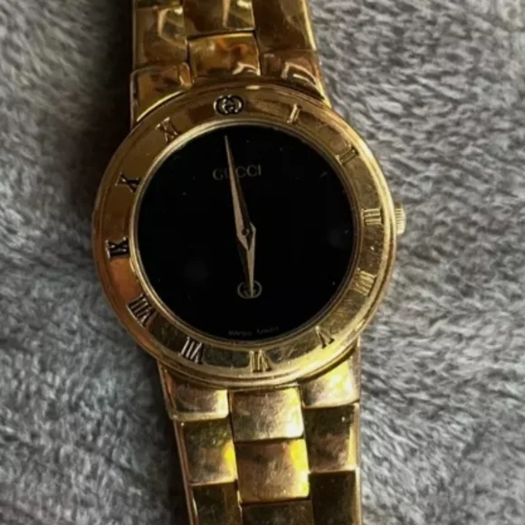 2XHP- VINTAGE WOMEN'S GUCCI BLACK FACE GOLD PLATED,STAINLESS STEEL WATCH/#3300L - Picture 11 of 13